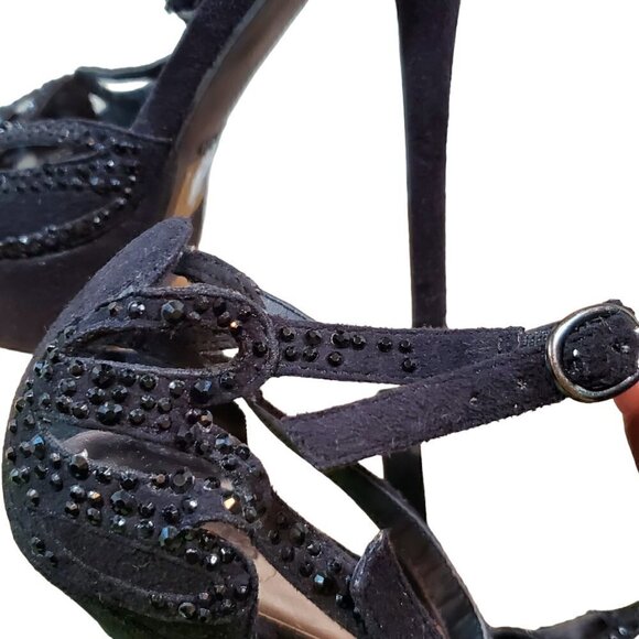BLACK SUEDE RHINESTONE STELETTOS SIZE 6 - Picture 4 of 14